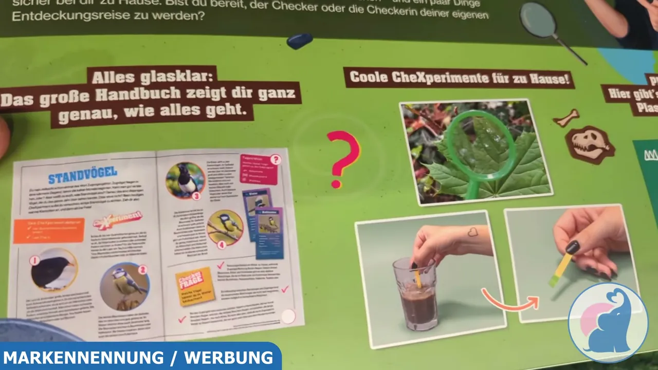Ein 56-seitiges Handbuch leitet Schritt für Schritt durch die Experimente und liefert kindgerechte Erklärungen mit Alltagsbezug.