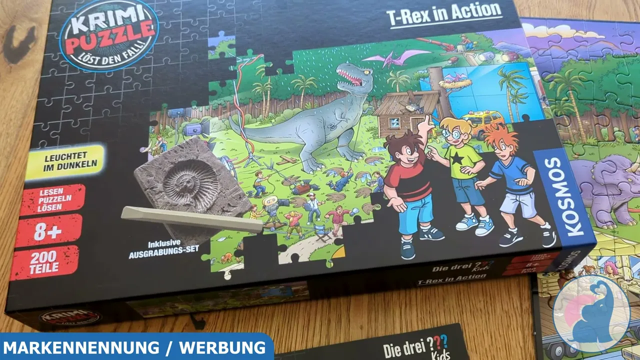 Ich finde, das Krimi-Puzzle mit Ausgrabungsset und Leuchteffekt ist eine tolle Idee für Dino-Fans ab 8 Jahren
