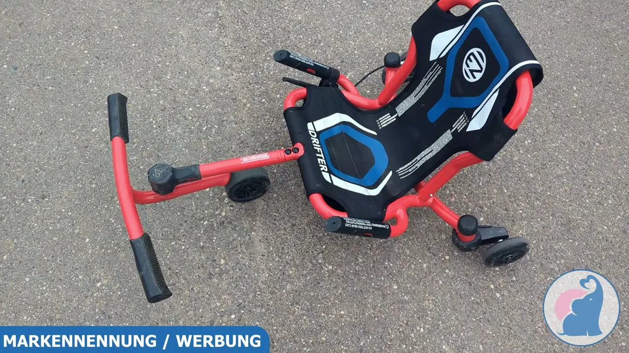 Ich finde das Design des EzyRoller Drifter X mit rotem Rahmen und gepolstertem Sitz richtig cool