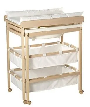 roba Bade Wickel Kombi Baby Pool - Wickeltisch ausziehbar mit integrierter Badewanne - Mobile Kombination aus Holz natur - Inkl Wickelauflage weiß 1 Stück  1er Pack