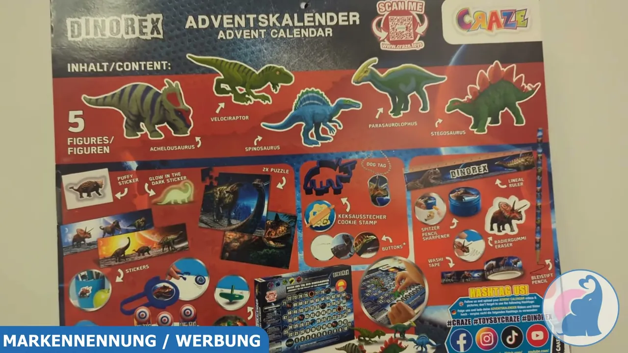 Das abnehmbare Informationsblatt auf der Rückseite listet sämtliche enthaltene Dino-Inhalte für Eltern transparent auf.