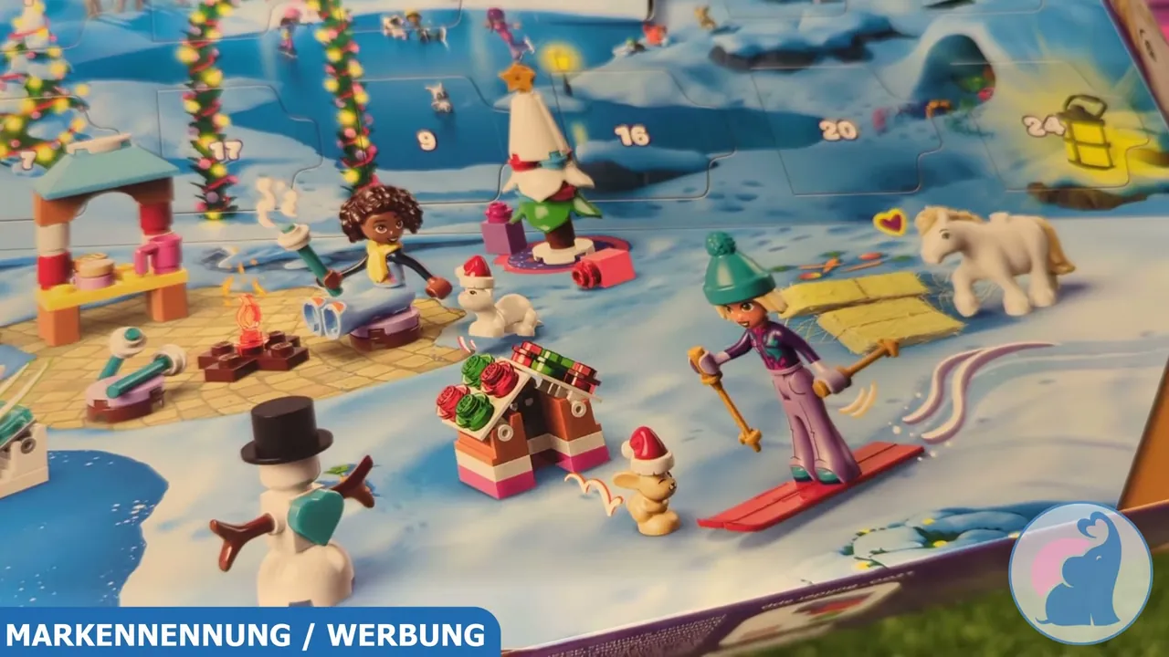 Mit Minifiguren auf Skiern, kleinen Tierfiguren und Zubehör wächst die Winterlandschaft Tag für Tag weiter an.