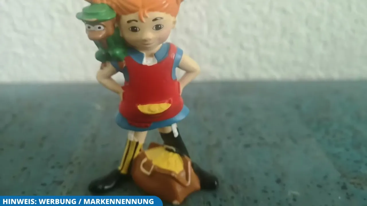 Auf der Schulter der Figur sitzt der kleine Affe Herr Nilsson, der Pippi bei all ihren Abenteuern begleitet.